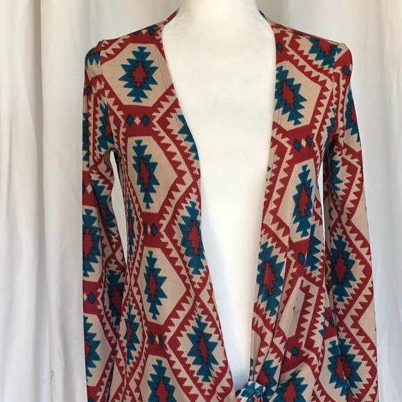 Persaya Red Tan Open Cardigan - Picture 2 of 5